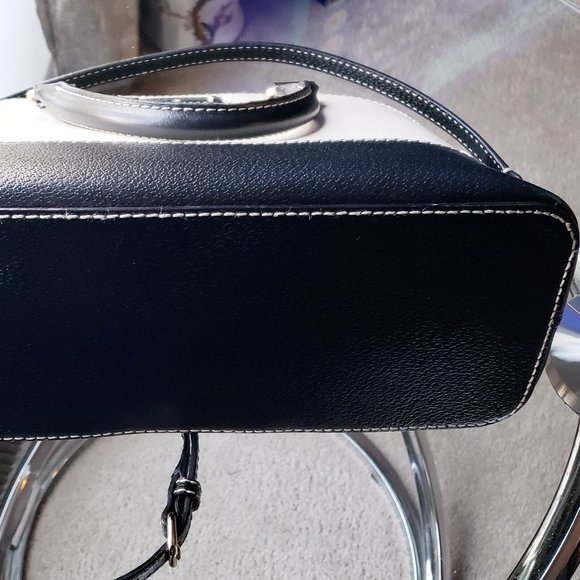 KATE SPADE GROVE ST CARLI IVORY BLACK BOARSKIN LEATHER DOME SATCHEL HANDBAG PUR - Picture 14 of 16